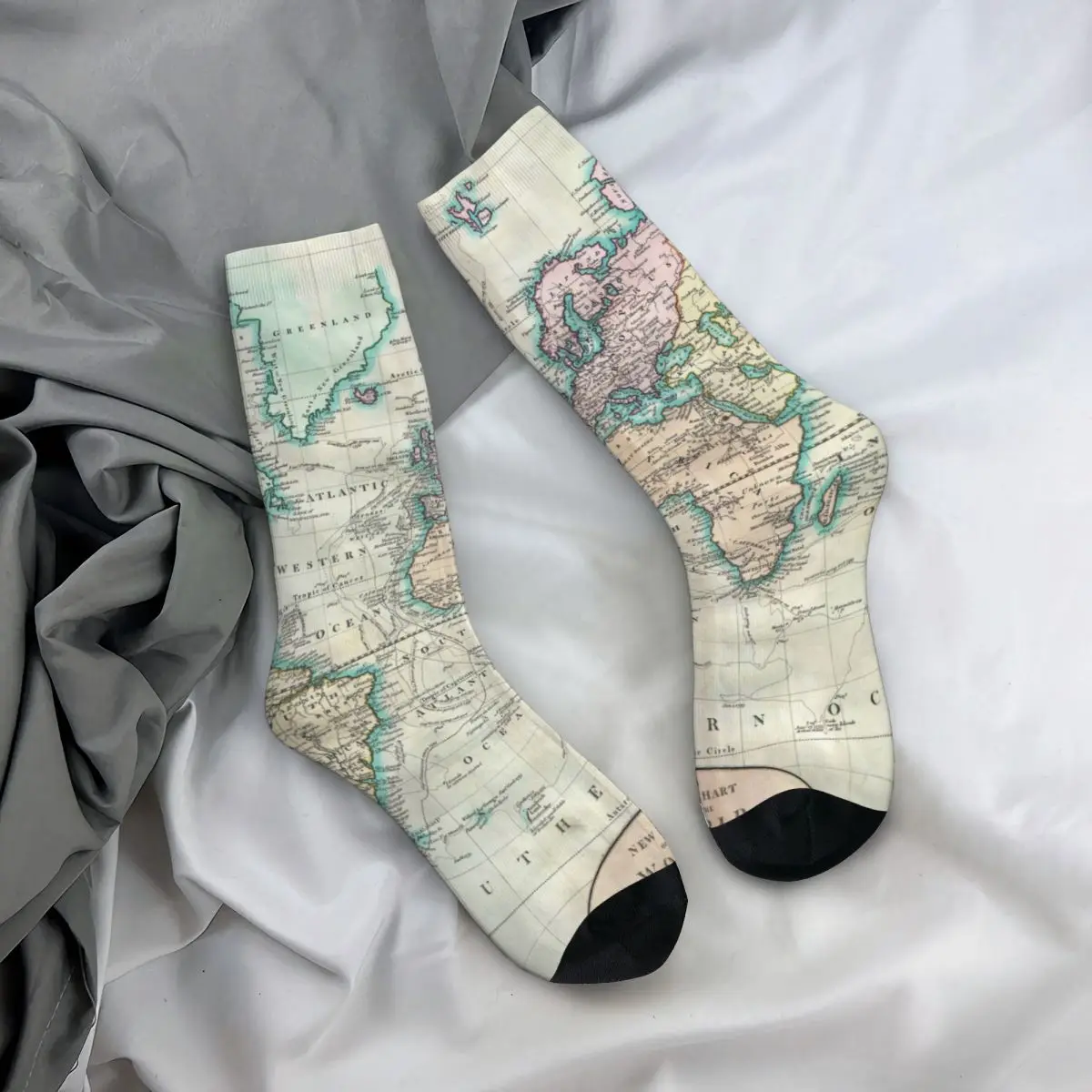 

Earth Map Socks Vintage Map of The World Trendy Teen Mid Stockings Large Chemical Fiber Training Comfortable Socks