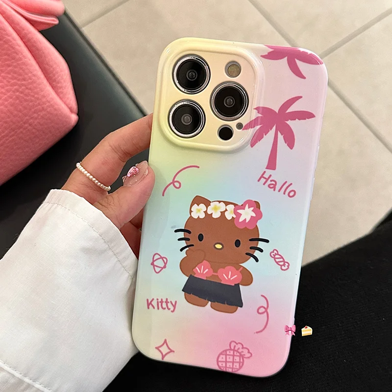 Kawaii Hawaii Bikini Tan Hello Kitty Защитный чехол Sanrio Аниме Модный противоударный для iPhone 14 13 12