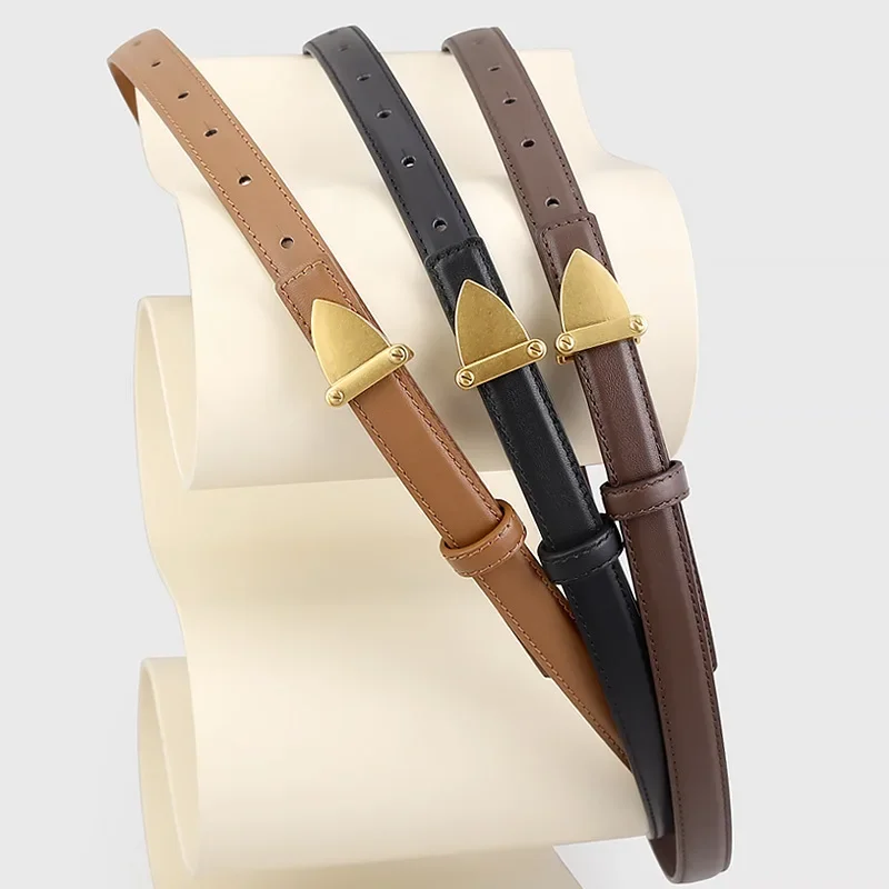 Модные тонкие ремни с металлической треугольной пряжкой для женщин джинсовый