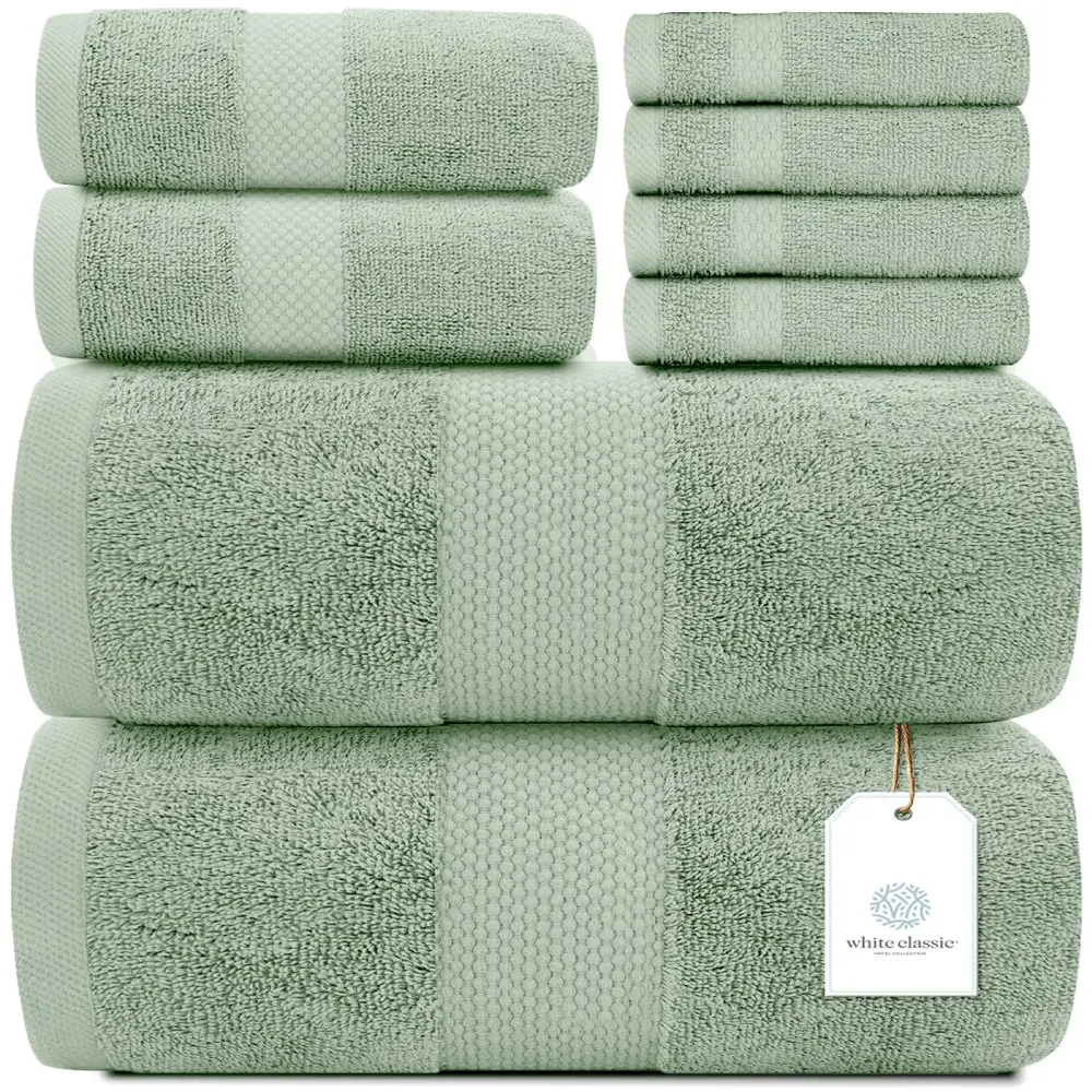 

Luxury Green Bath Towel Set - Hotel Soft Cotton 2/Bath 2/Hand 4/Wash - 8 Piece