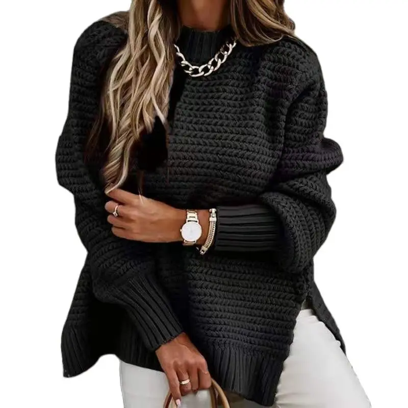 

2021 Women's Fall Sweater Sweater O Neck Solid Color Sweater Sweater Knit Tops Long Sleeve Knit Tops