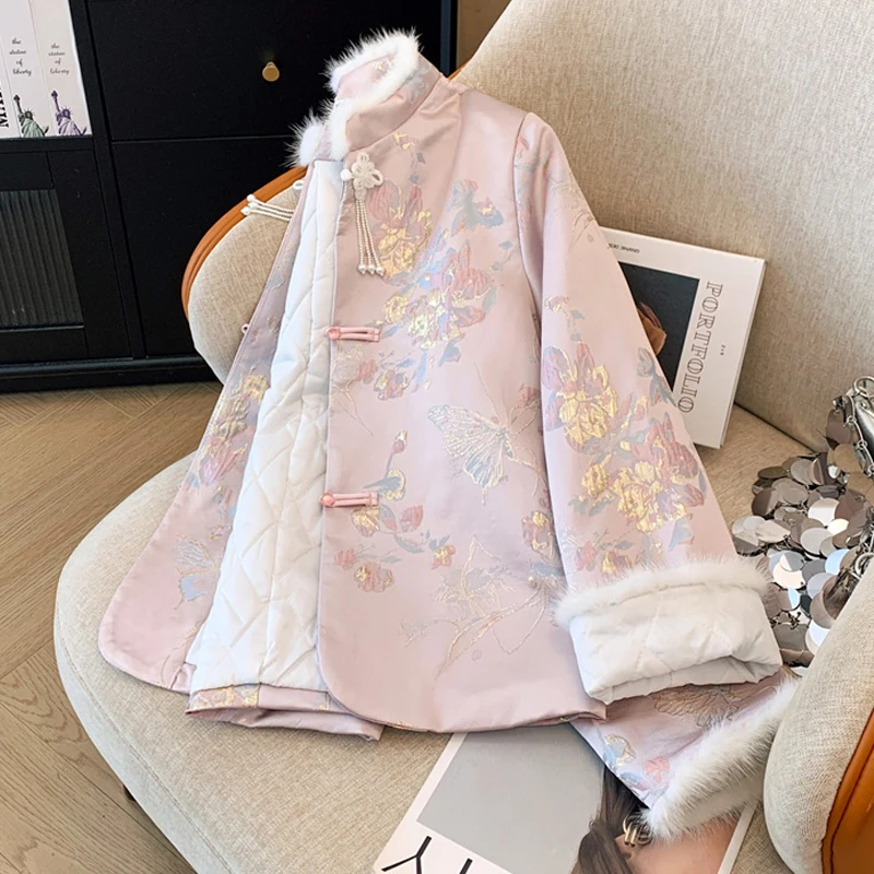Новое китайское пальто на хлопковой подкладке для женщин зимнее