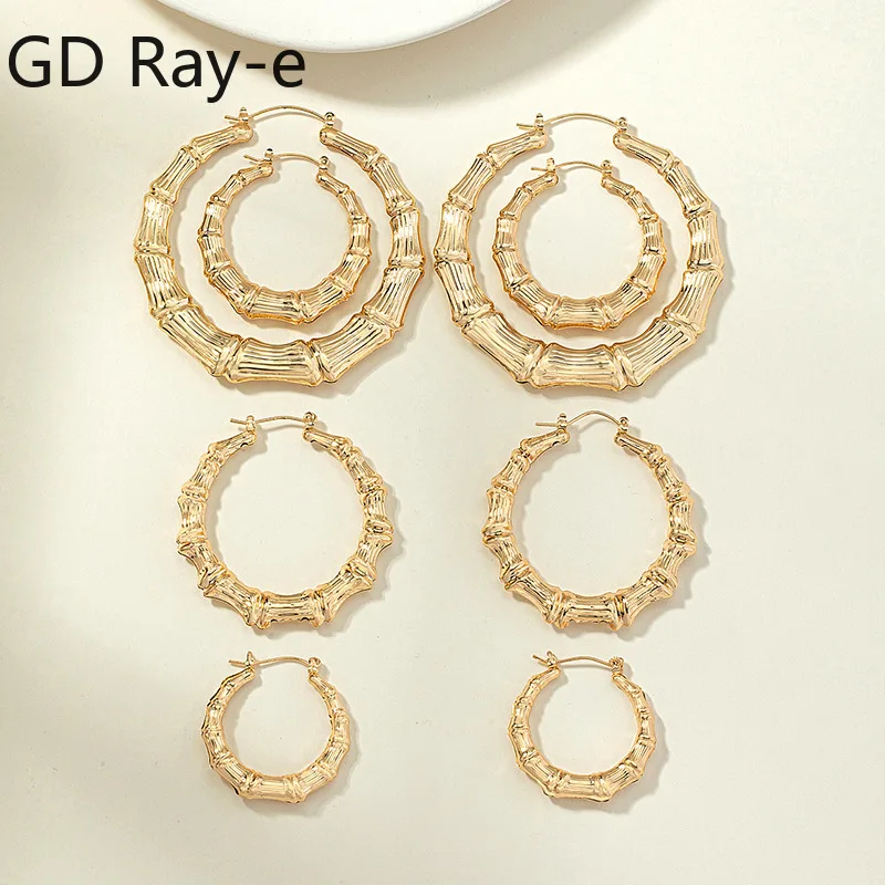 

Gothic Big Circle Bamboo Hoop Earrings for Women Small Hip Hop Exaggerated Metal Big Ring Earrings Girls Popular Jewelry Gift