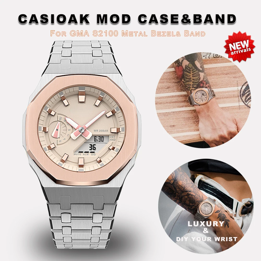 

Casioak MOD KIT Set Modification Kit Metal Case Bezel Frame For Casio G shock GMA S2100 metal Rubber Strap Replacement NEW