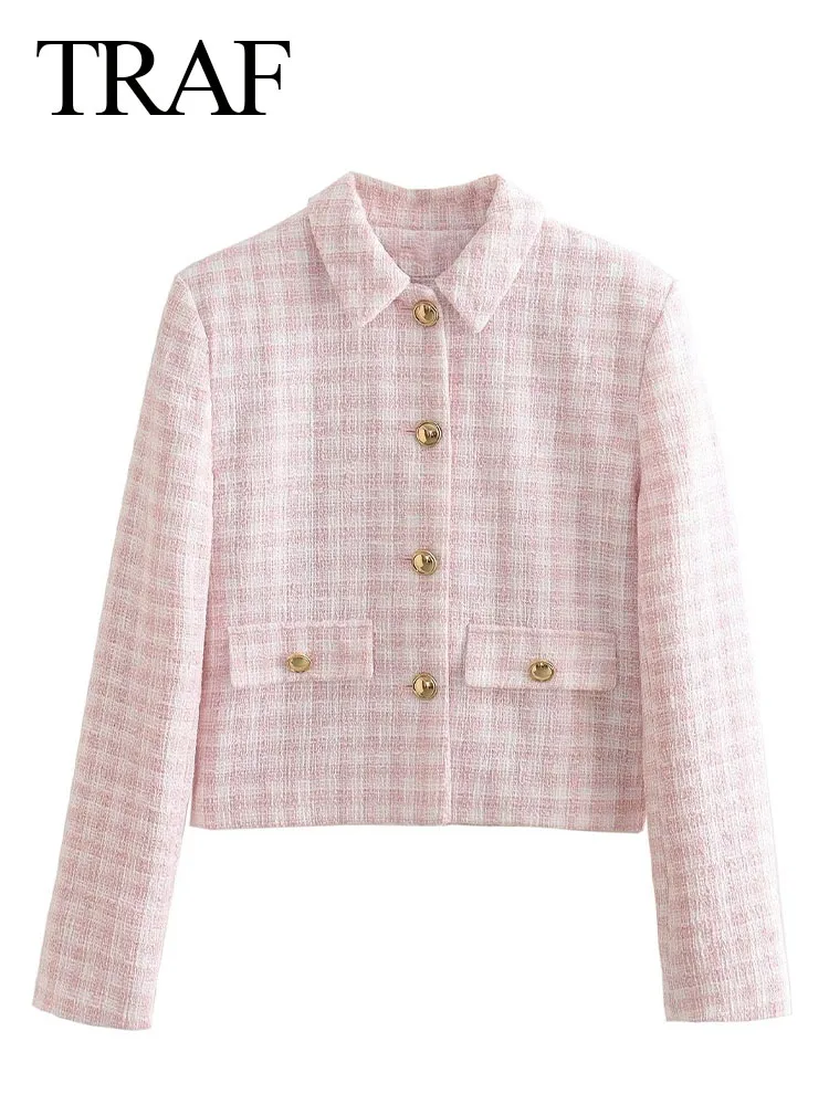 

Женский твидовый блейзер в клетку, с длинным рукавом