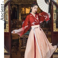 hanfu han element ancient chinese style ming dynasty improvement traditional clothing woman asian dress girl gules coat skirt