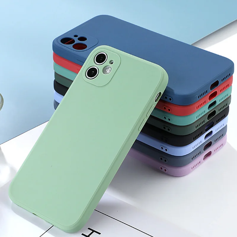 Силиконовый чехол Apple противоударный квадратный мягкий яркий подходит для iPhone