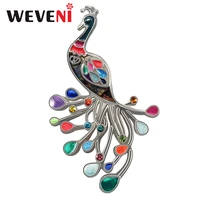 weveni enamel alloy metal colorful tail peacock brooches birds pins fashion jewelry for women teens girls gifts accessories