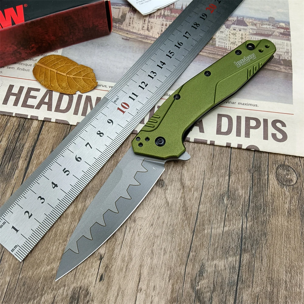 

kershaw 1812OLCB Dividend Assisted Flipper Knife 3" D2 Composite Plain Blade Olive Aluminum Handles EDC Tactical Hunting Knife