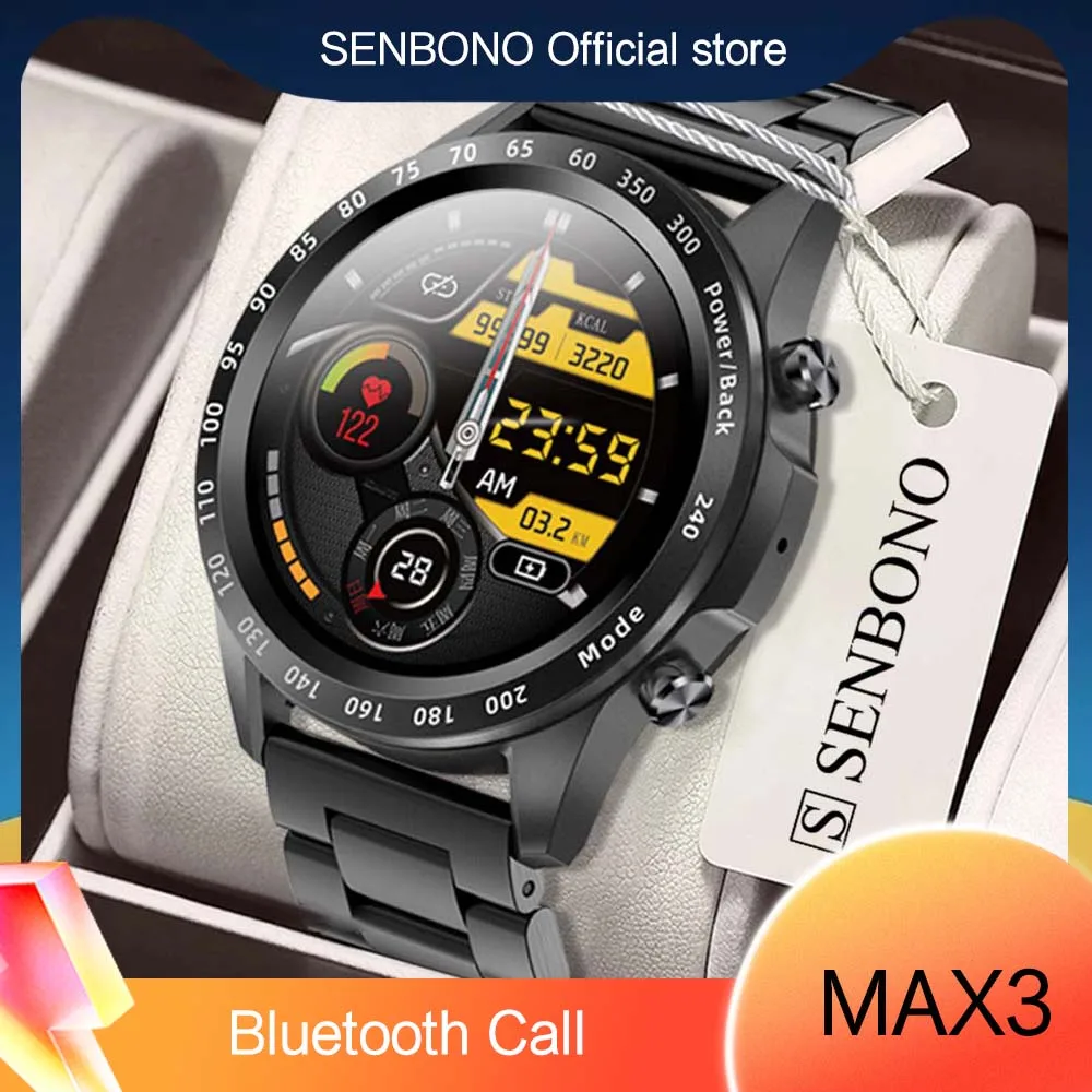 

SENBONO 2021 New Men Smart Watch MAX3 Women 1.3 inch Screen Dial Call Music Player Heart Rate Monitor Waterproof Smartwatch