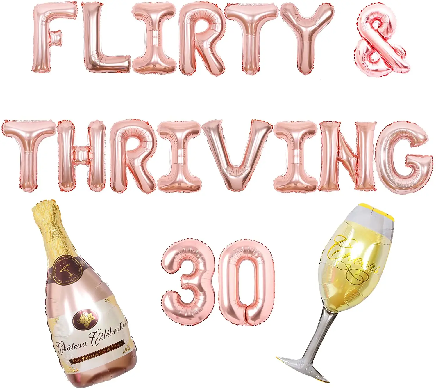 

Funmemoir Flirty & Thriving 30th Birthday Party Decorations Rose Gold Wine Glass Champagne Goblet Balloons 30 Years Old Birthday