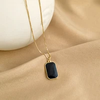 korean fashion black enamel square pendant necklace for women pendant necklace metal choker clavicle neck chain gift jewelry4648
