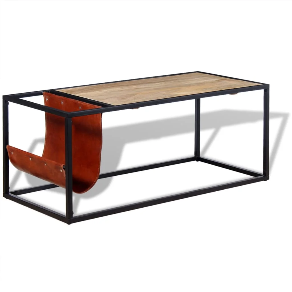 

Coffee Tables Living Room Modern Coffe Table Home Decor with Genuine Leather Magazine Holder 110x50x45 cm