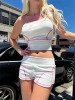 yesikey white sweetie shorts two piece set summer sleeveless tube tops for women y2k tracksuit sexy casual shorts outfits