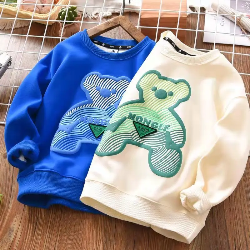 

Children's Wear Boys Hoodie Spring and Autumn Medium Large Kid T-shirt Fried Street Long Sleeve Bottomed Shirt