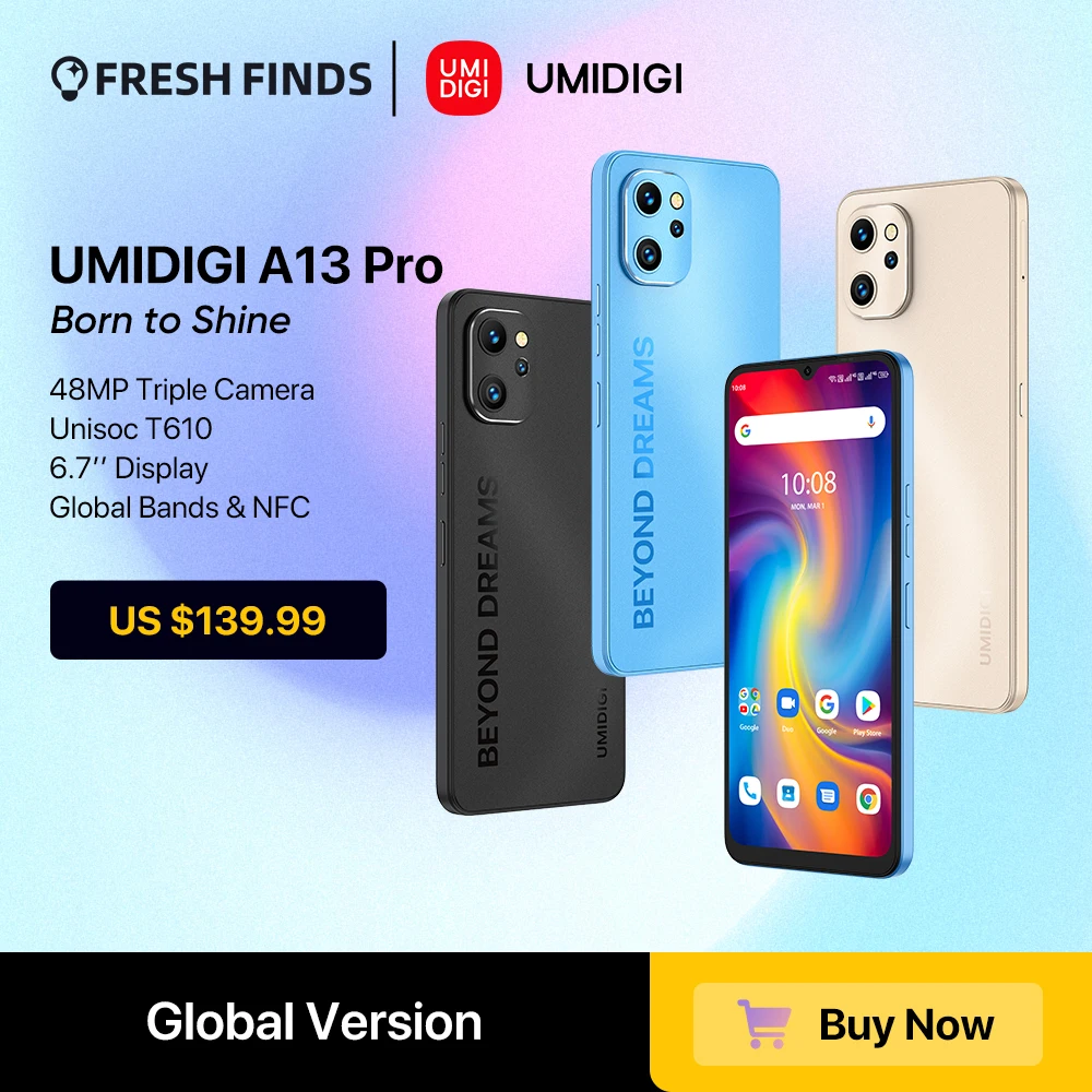 

UMIDIGI A13 Pro Android Smartphone 6GB RAM 128GB ROM NFC 48MP AI Triple Camera 6.7" Full Display 5150mAh Cellular Global Version