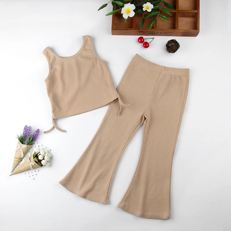 

Летний комплект из 2 предметов для девочек, жилет для малышей + расклешенные брюки, Детский костюм, детский модный Регулируемый детский трик...