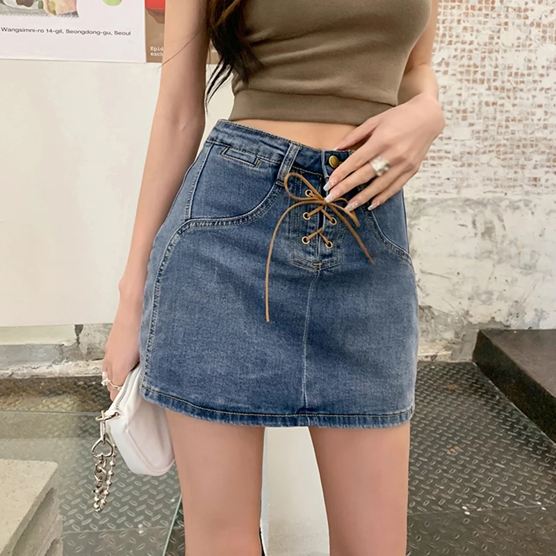 

Юбка женская трапециевидная, облегающая короткая из денима, пикантная мини-микро-юбка в стиле Харадзюку