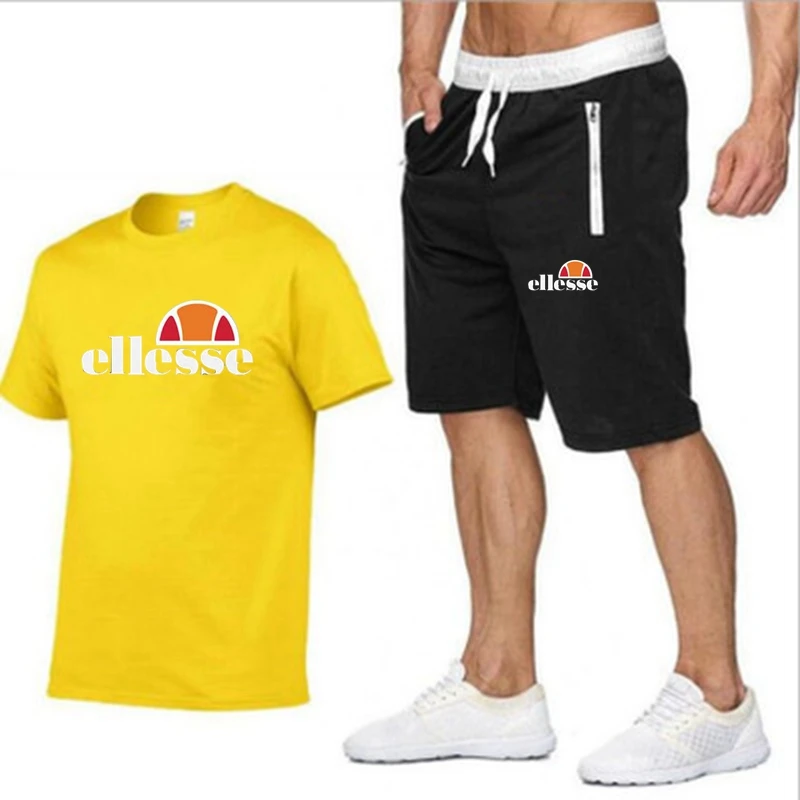2023 Men's Fashion T-shirt brand printed casual trend Power summer cotton men's short sleeve + shorts two-piece set summer men