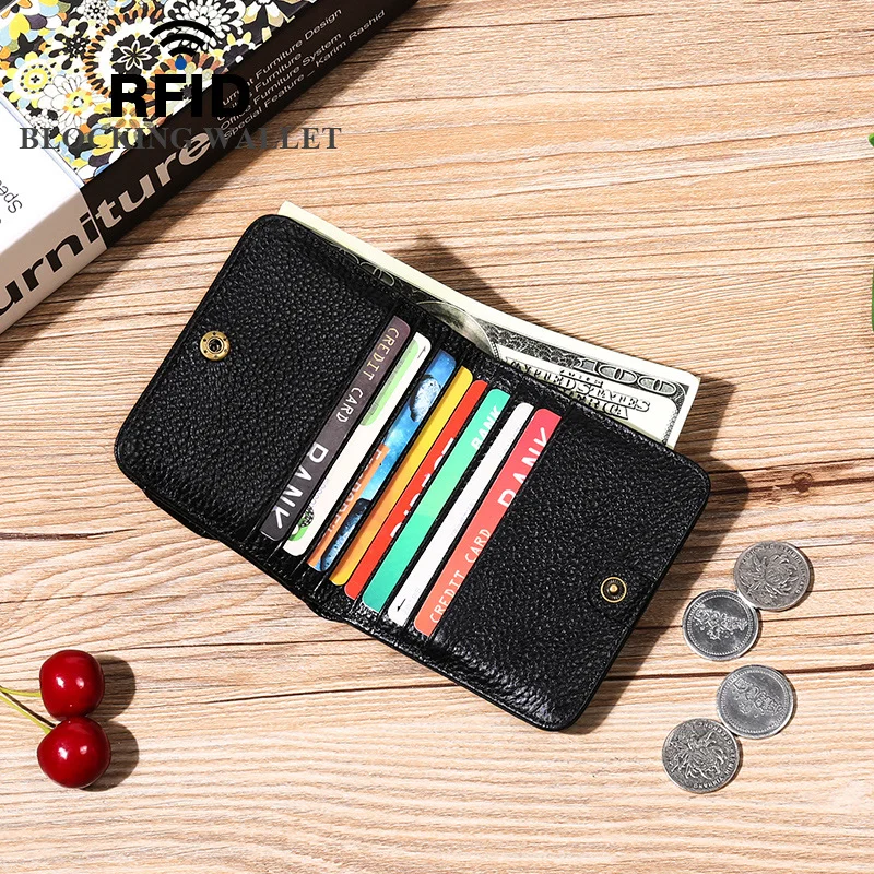 Wallet Women's Short 2023 New RFID Anti-Theft Brush Credit Card Holder Hasp Coin Purses Genuine Leather Wallets women Money Bags
