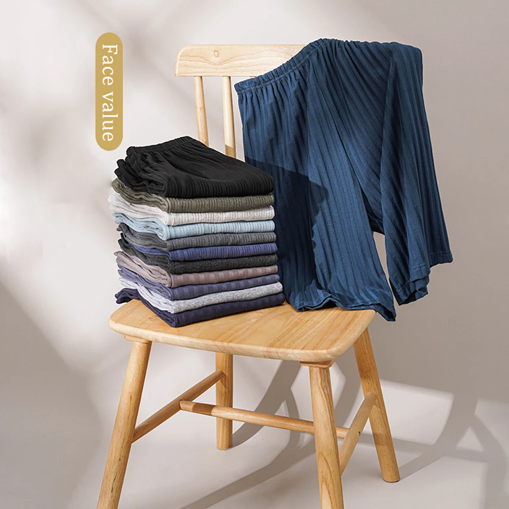 4XL Cotton Solid Striped Pijama Pants Summer Loose Pajama Shorts Double Pockets Breathable PJ Pants Elastic Waist pyjama homme