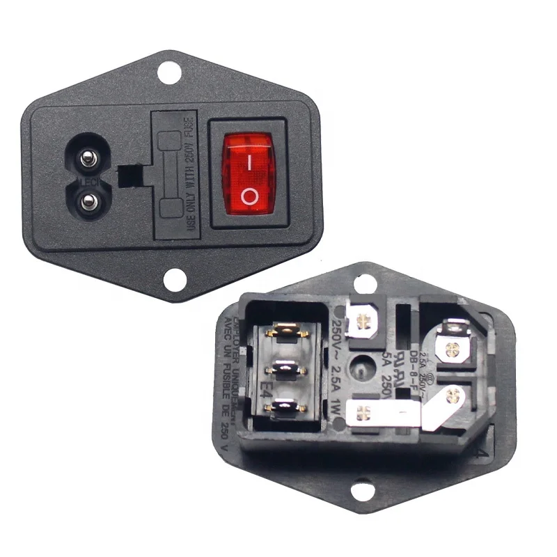 

IEC 320 C8 Power Cord Inlet Socket receptacle connector With on off rocker switch and 10A fuse 250V