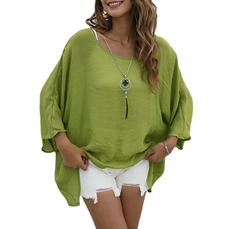 

Spring New Women Round Neck Casual Loose Blouse Top Shirt Casual Tops Summer Autumn