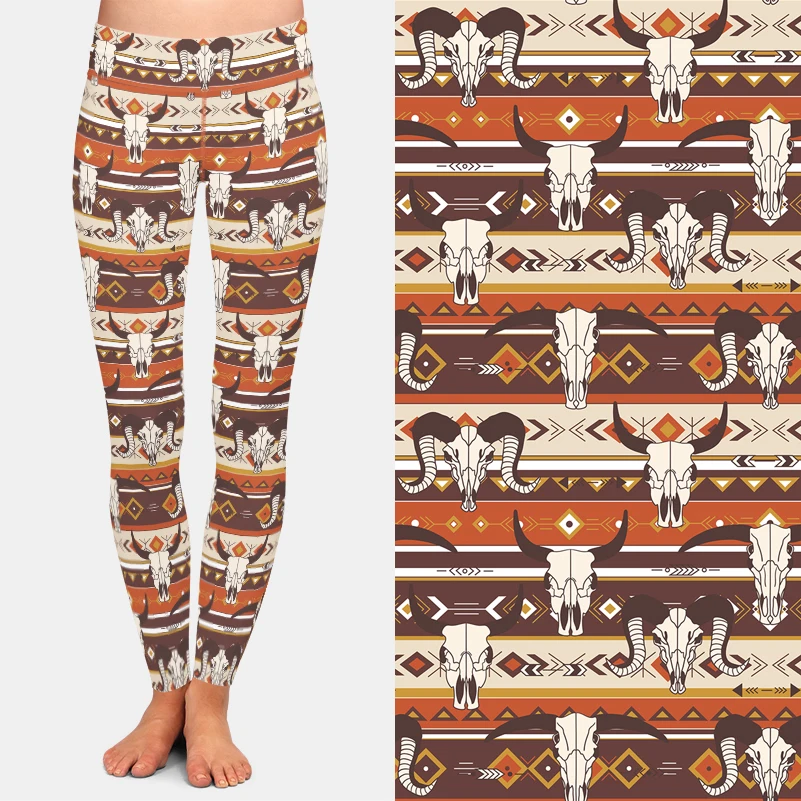 LETSFIND New Soft Women Elastic Legging 3D Bull Skulls In Engraving Technique and Boho Ornament Print Fitness Leggings