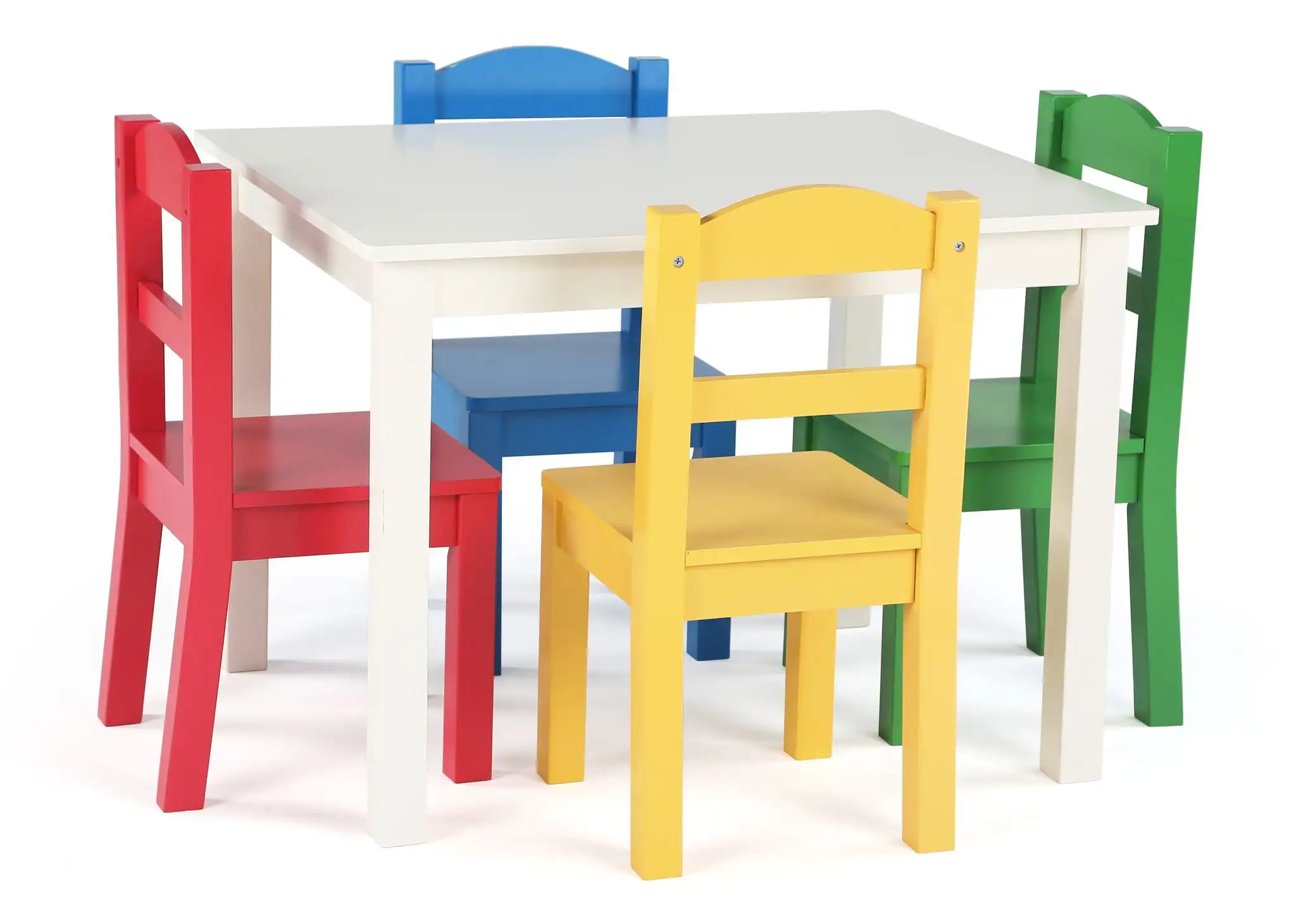

Summit Collection Kids Wood Table and 4 Chairs Set, White & Primary