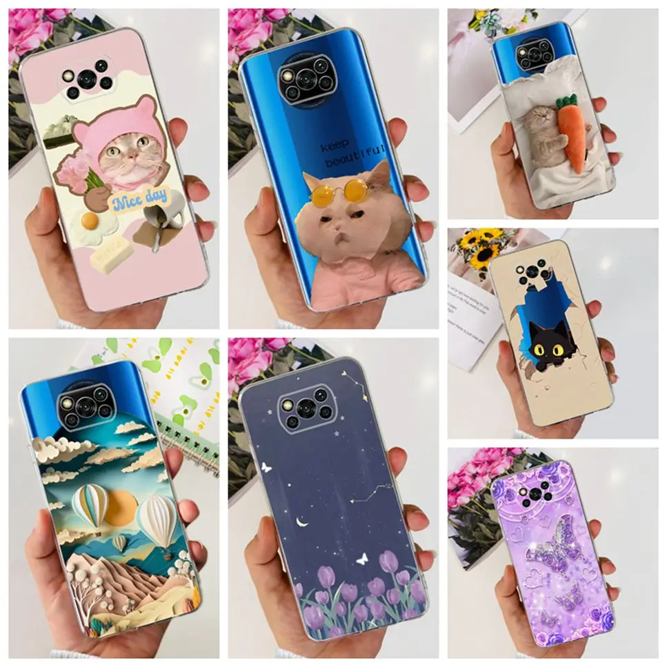Чехол для Xiaomi Poco X3 6 67 дюйма милый интересный Мягкий силиконовый чехол с котом из