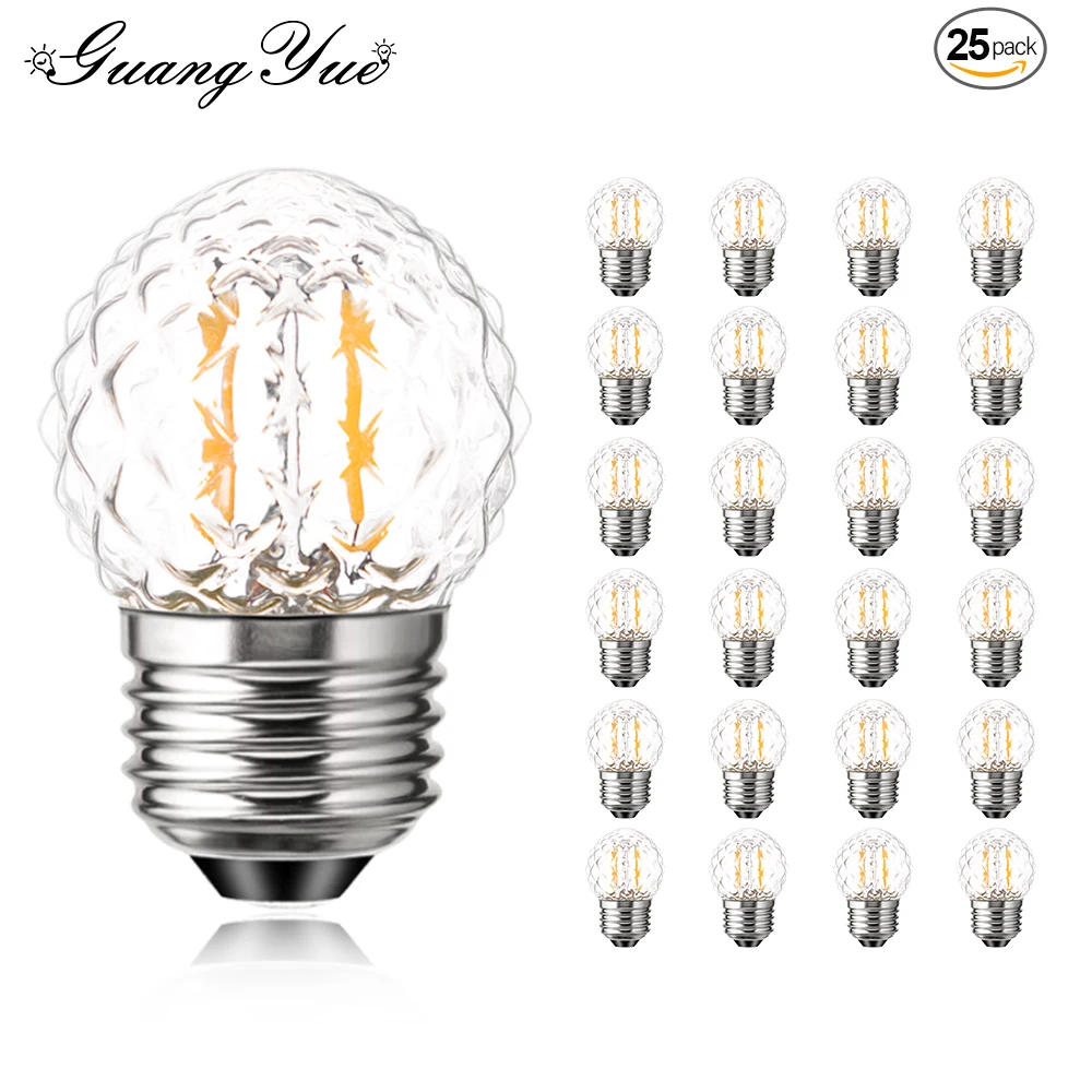 

25Pcs G40 LED Filament Light Bulb E27 220V 1W Dimmable Ice Diamond Shape Warm White 2700K Living Room Chandelier Lamp Source