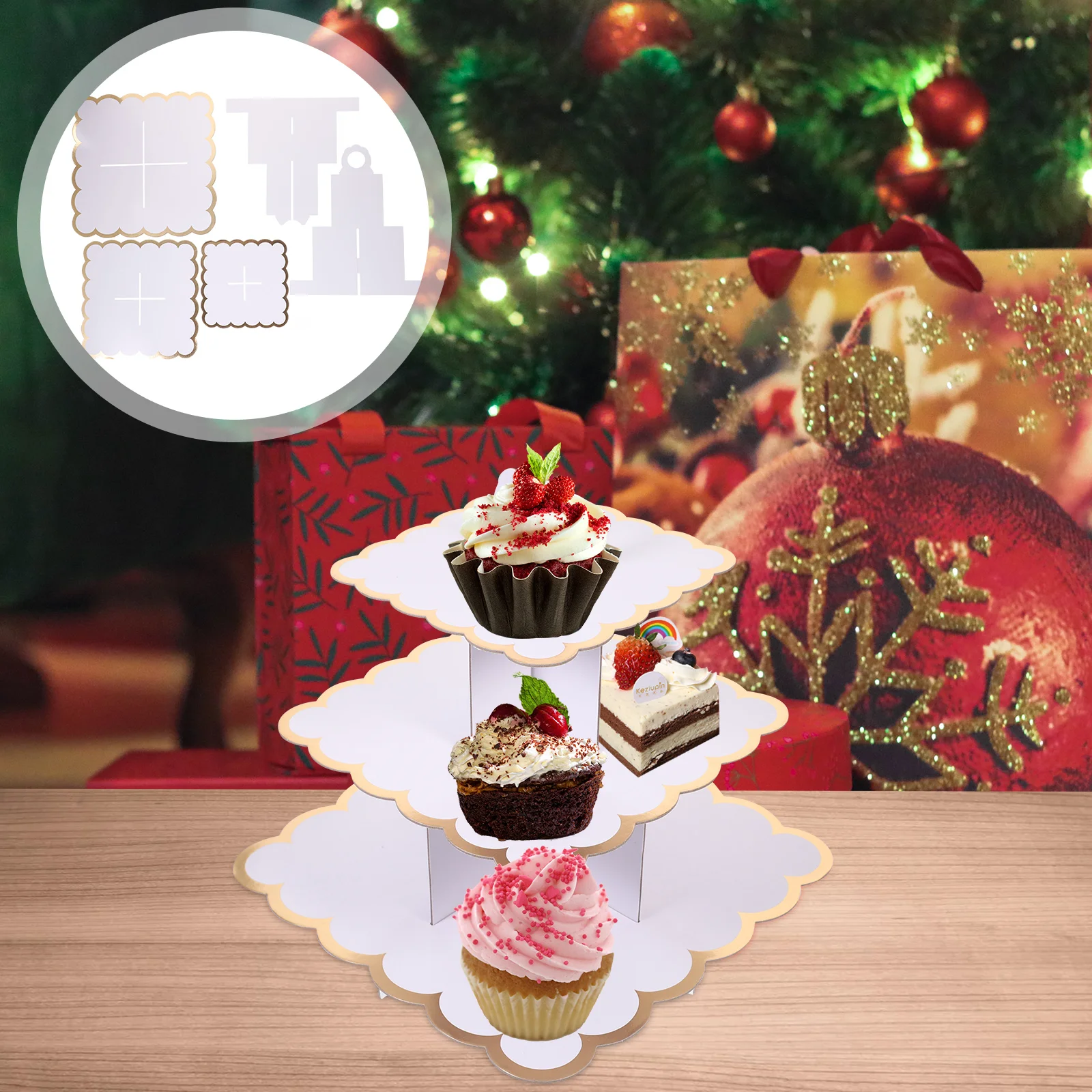 

Portable 3-tiered Cake Accessories Multi-function Cupcake Stand Cake Holder Paper Cake Holder