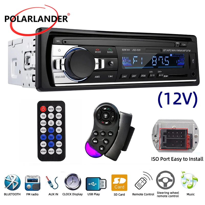

1 Din Car Radio Stereo FM Radio MP3 Player 12V Receiver USB SD Card AUX Bluetooth Hands-free with Steering Wheel Remote Control