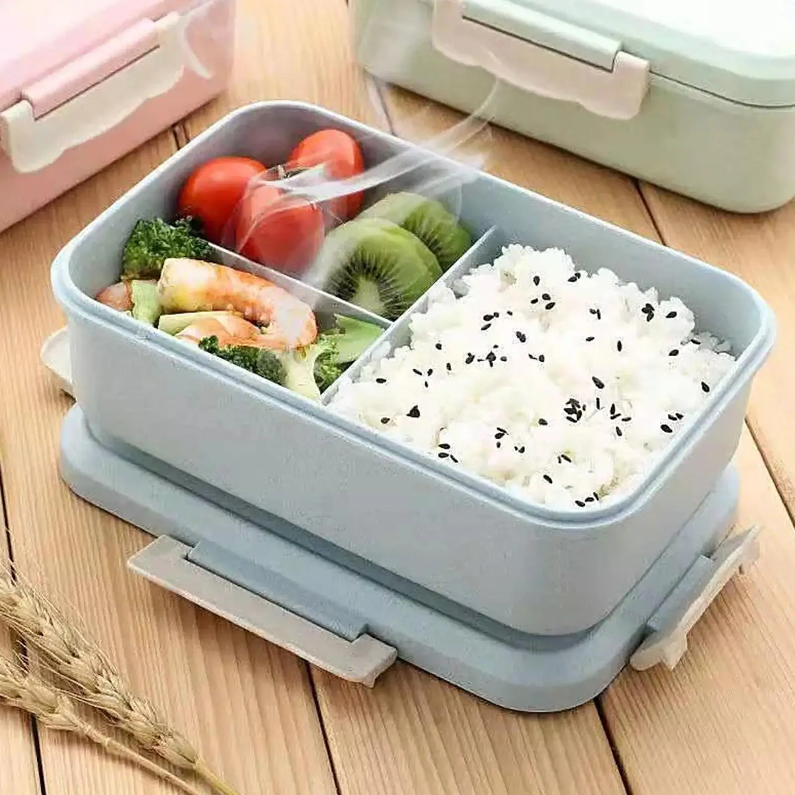

Microwave Lunch Box With Spoon Chopsticks Wheat Straw Food Container Kids Children Box Dinnerware Office School Bento Stora M4f0