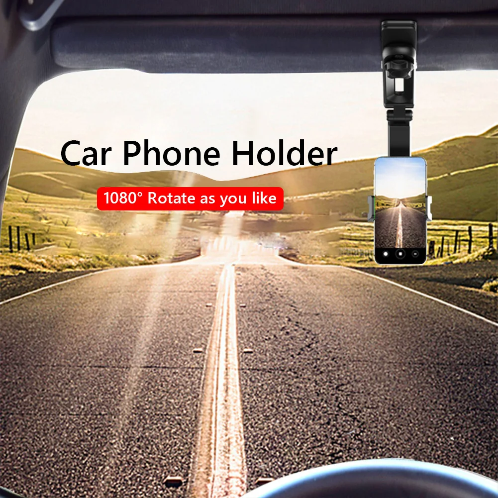 

Car Phone Holder For Mobile Clip Set Sun Visor 1080 Rotation Cell Phone Holder for iPhone Sansumg Huawei Sony Car Phone Holder