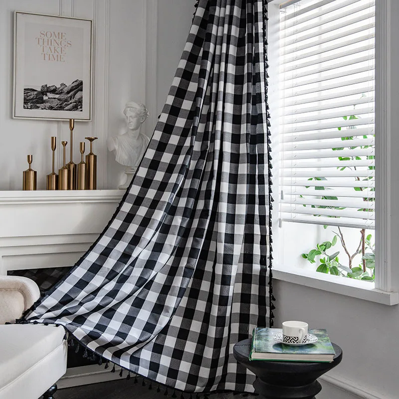 

Bay Window Curtains for Living Room Bedroom Kitchen Home Decoration Curtains Modern Minimalist Style Woven Black White Lattice