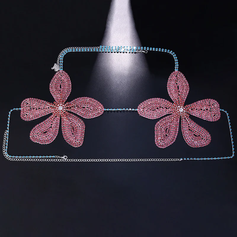 Stonefans розовый цветок груди цепи жгута ювелирные изделия Стразы Bralette качество