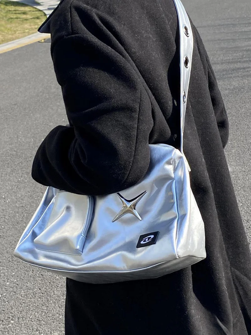 Korean Y2k Aesthetic Shoulder Bag High-capacity Grunge Star Crossbody Tote Bags Vintage Simple Fashion Casual All Match Handbags