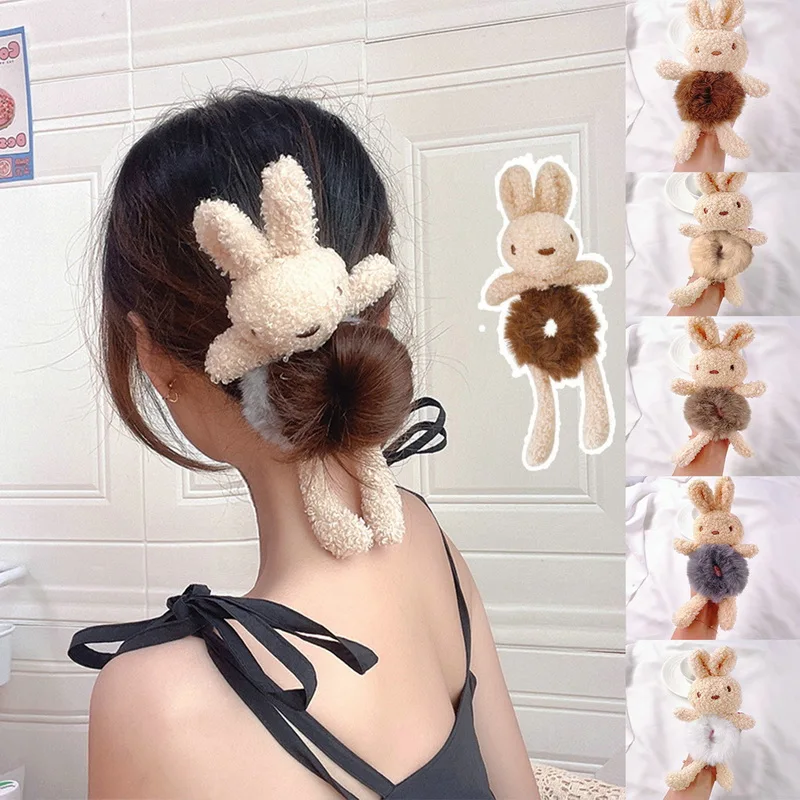 

New Sweet Cartoon Rabbit Hair Scrunchie Woman Cute Plush Flower Hairband Elastics Hair Band Scrunchies Hair Ties Ponytail Holder