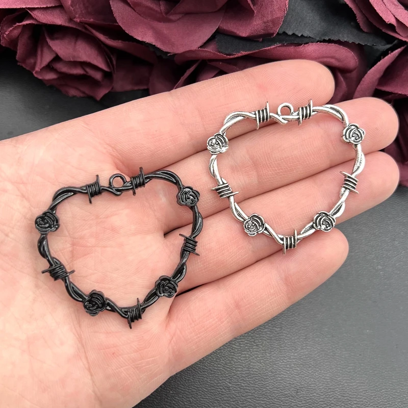 

5pcs Gothic Barbed Wire Heart Pendant Rose Thorns Heart Flower Charms Pendant Designer Charms Fit Making DIY Jewelry Findings