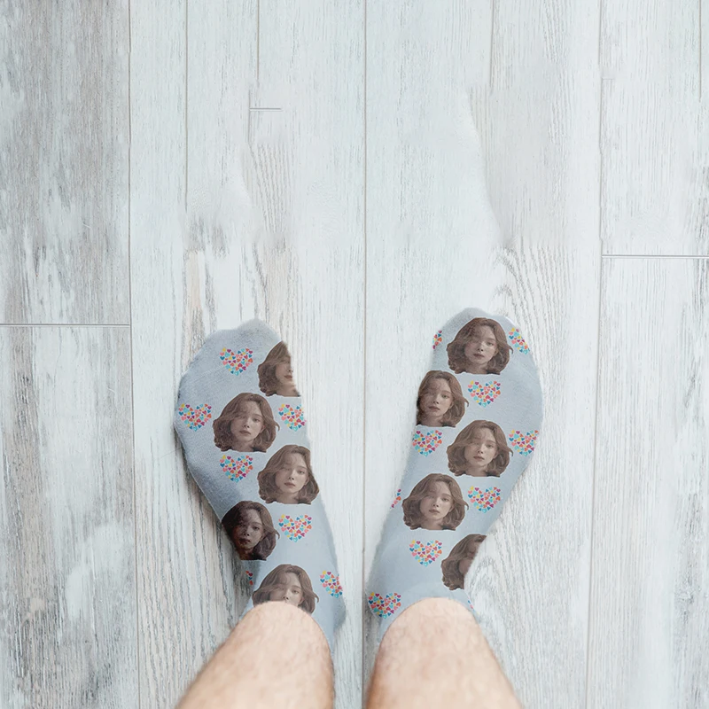 3D Cute Colorful Hearts Pattern Printed Short Socks for Men Women Customized Face Fashion Funny Socks DIY Design Socks