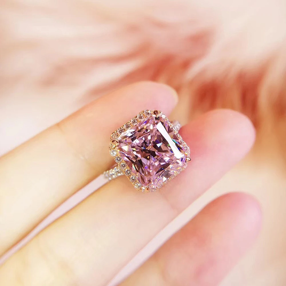 

WPB S925 Sterling Silver Rings Zircon Pink Diamond Rectangl Ring Ladies Sparkling High Carbon Diamond Luxury Jewelry Gifts Party