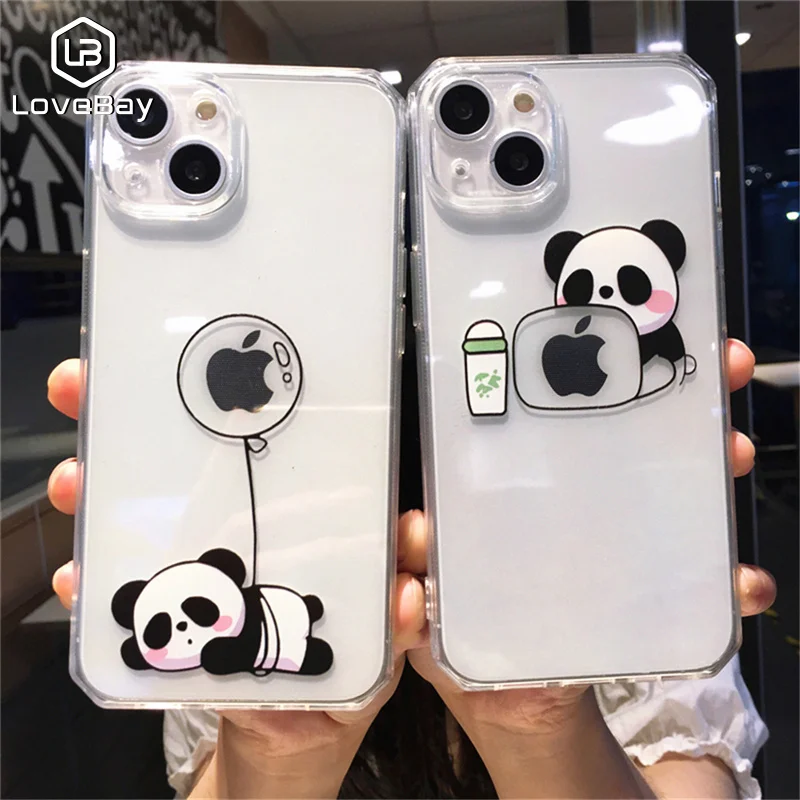 

Милый креативный мультяшный чехол Lov с рисунком панды для iPhone 13 12 11 Pro Max X 7 8 Plus X XR XS Max, прозрачный мягкий чехол