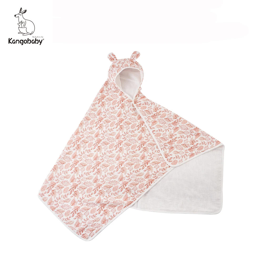 

Kangobaby #My Soft Life# Autumn Winter 4 Layers Crebe Cotton Baby Bath Towel Breathable Newborn Cape Blanket Hooded Beach Robe