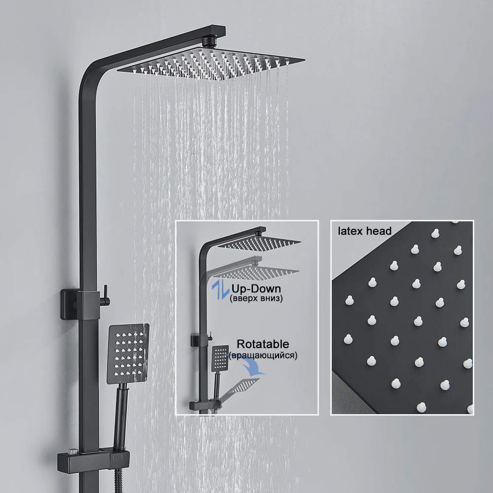 Черные смесители для душа ванной комнаты набор Дождевого кран ванны с бесплатной