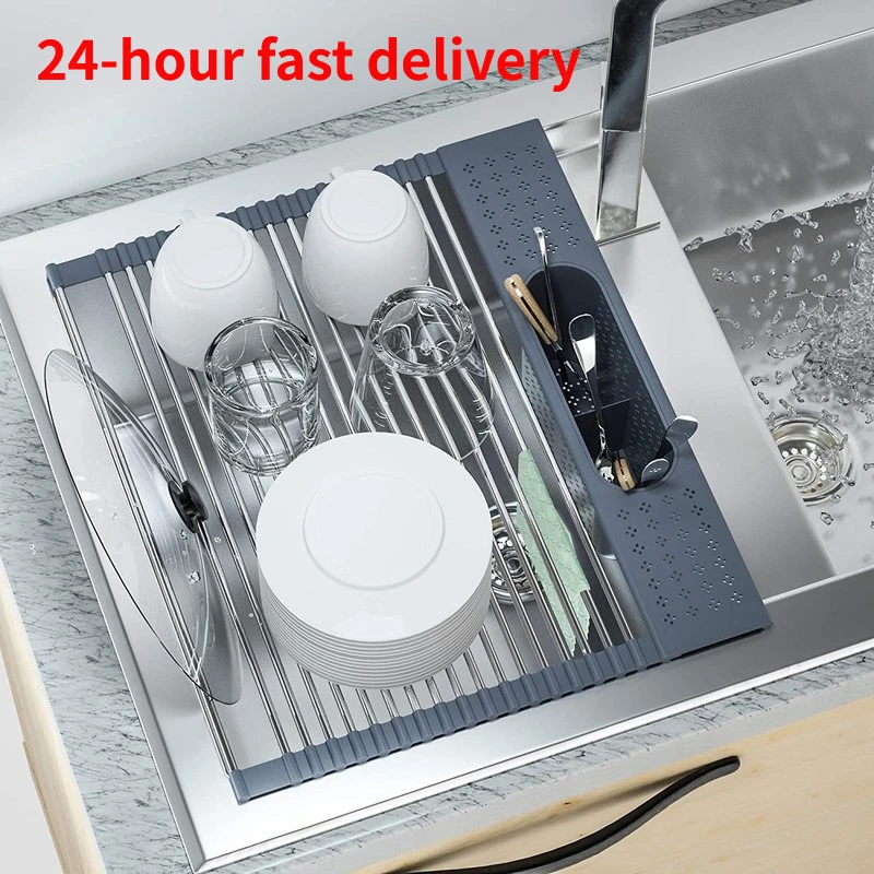 

Регулируемая сушилка для раковины, угловой свернутый держатель для губки, складной держатель для посуды из нержавеющей стали, полка-органа...