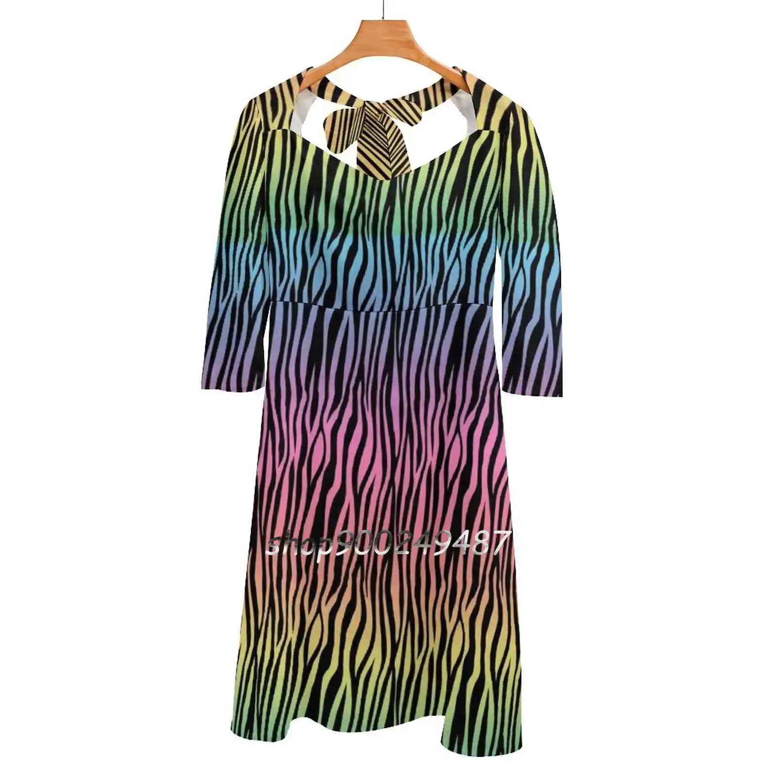 

Tiger Stripes Fur Animal Print Rainbow Sweetheart Knot Flared Dress Fashion Design Large Size Loose Dress Tiger Purple Tiger