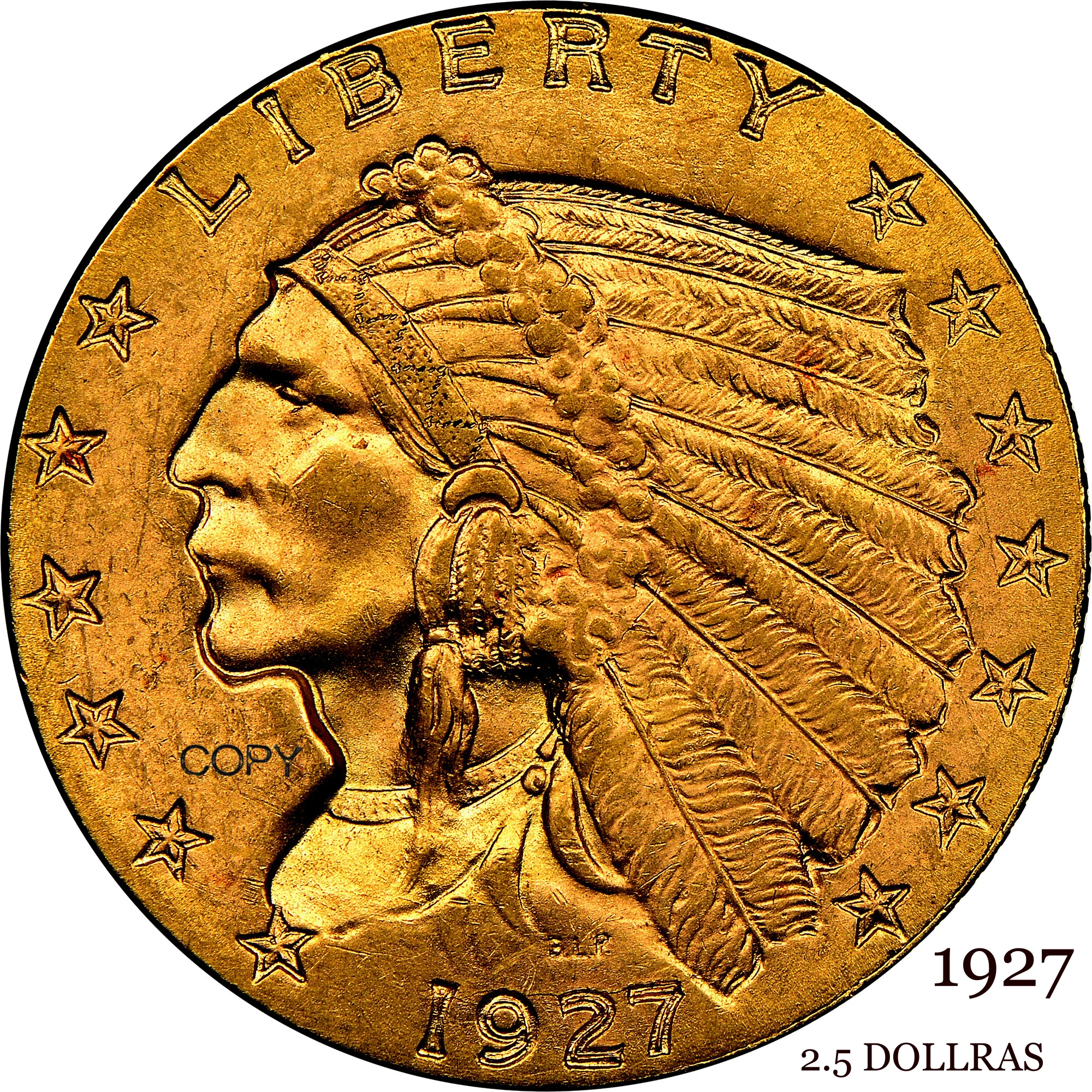 

Соединенные Штаты Америки 1927 2,5 2 доллара США Свобода Орл США Золотая зерна латунные металлические копировальные монеты