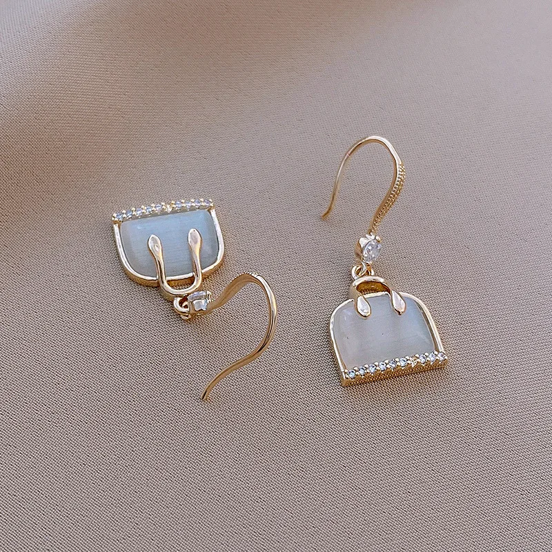 

BS125 Ins ветрозащитный опал, алмазная Сумочка, ушной крючок, индивидуальные модные дизайнерские простые серьги с Красной сеткой