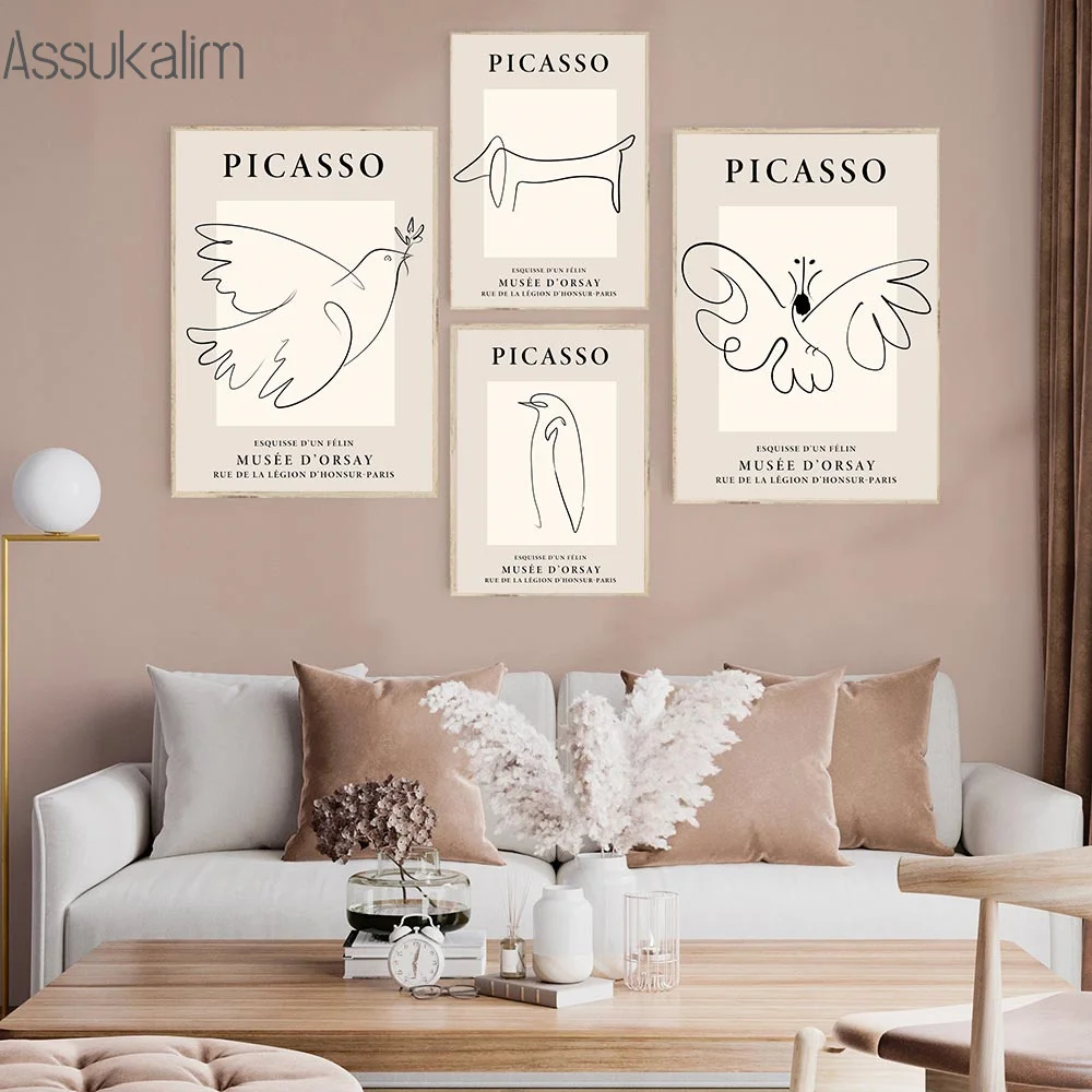 Настенный плакат Пикассо в стиле ретро рисунок на холсте с изображением птицы